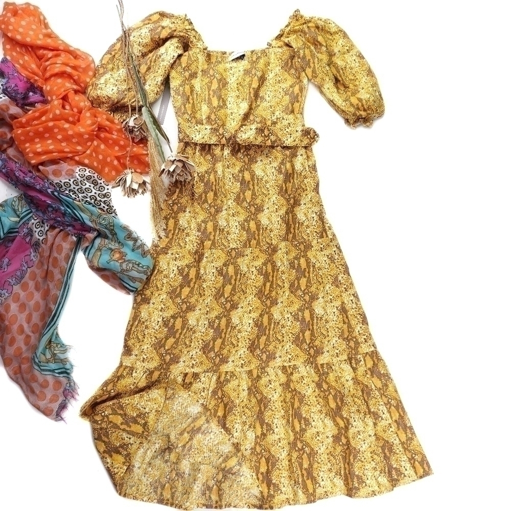 New Anthropologie Faithful the Brand Yellow Brown Boho Maxi Dress Sz 8 - Picture 12 of 13